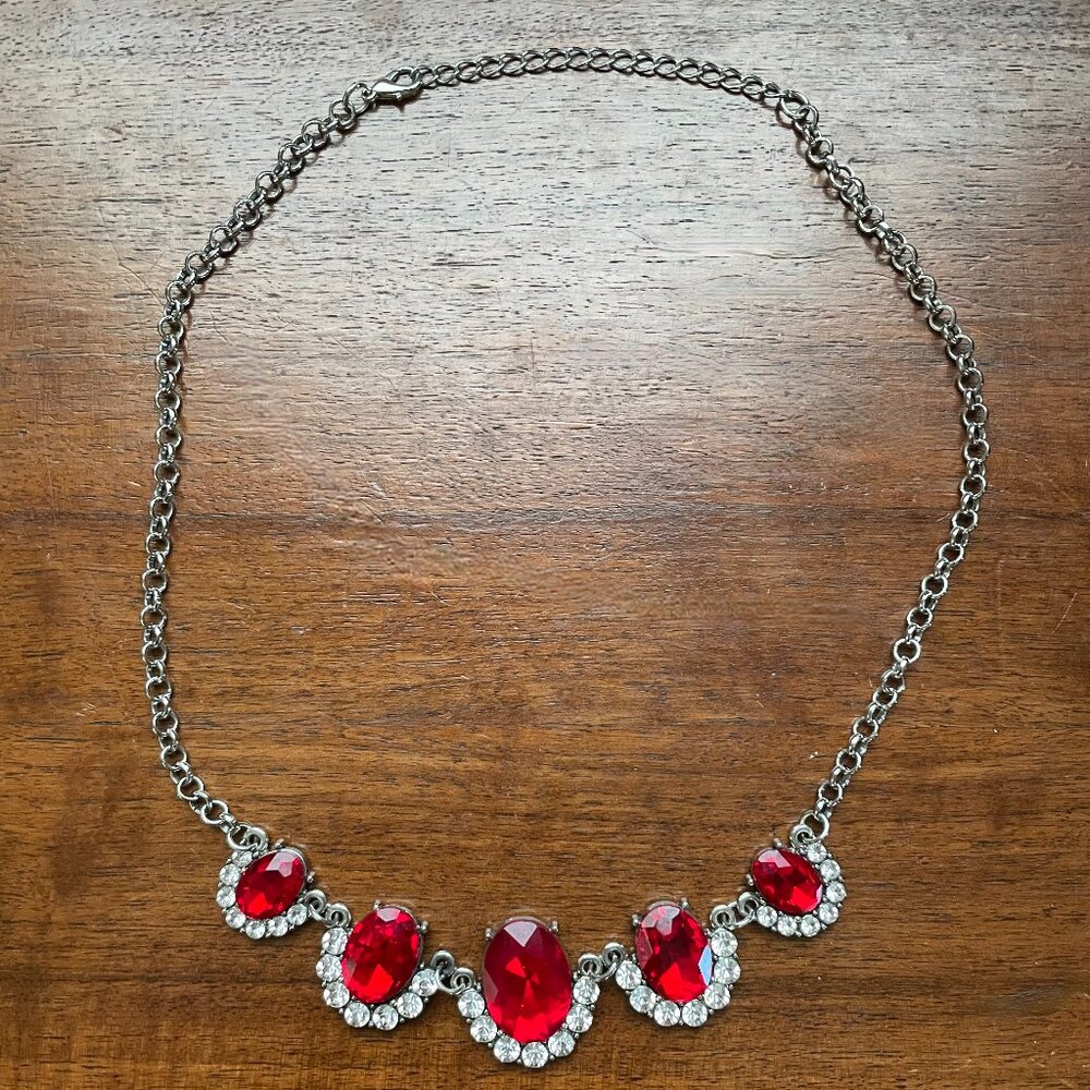 Faux Ruby and Faux Diamond Statement Necklace.
